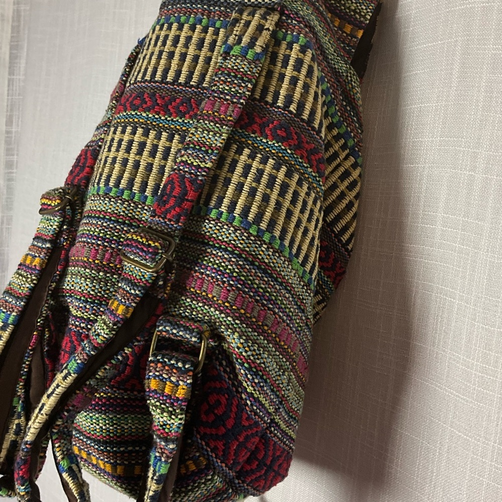 Boho Woven Backpack Multicolor Patterned - Drawst… - image 7